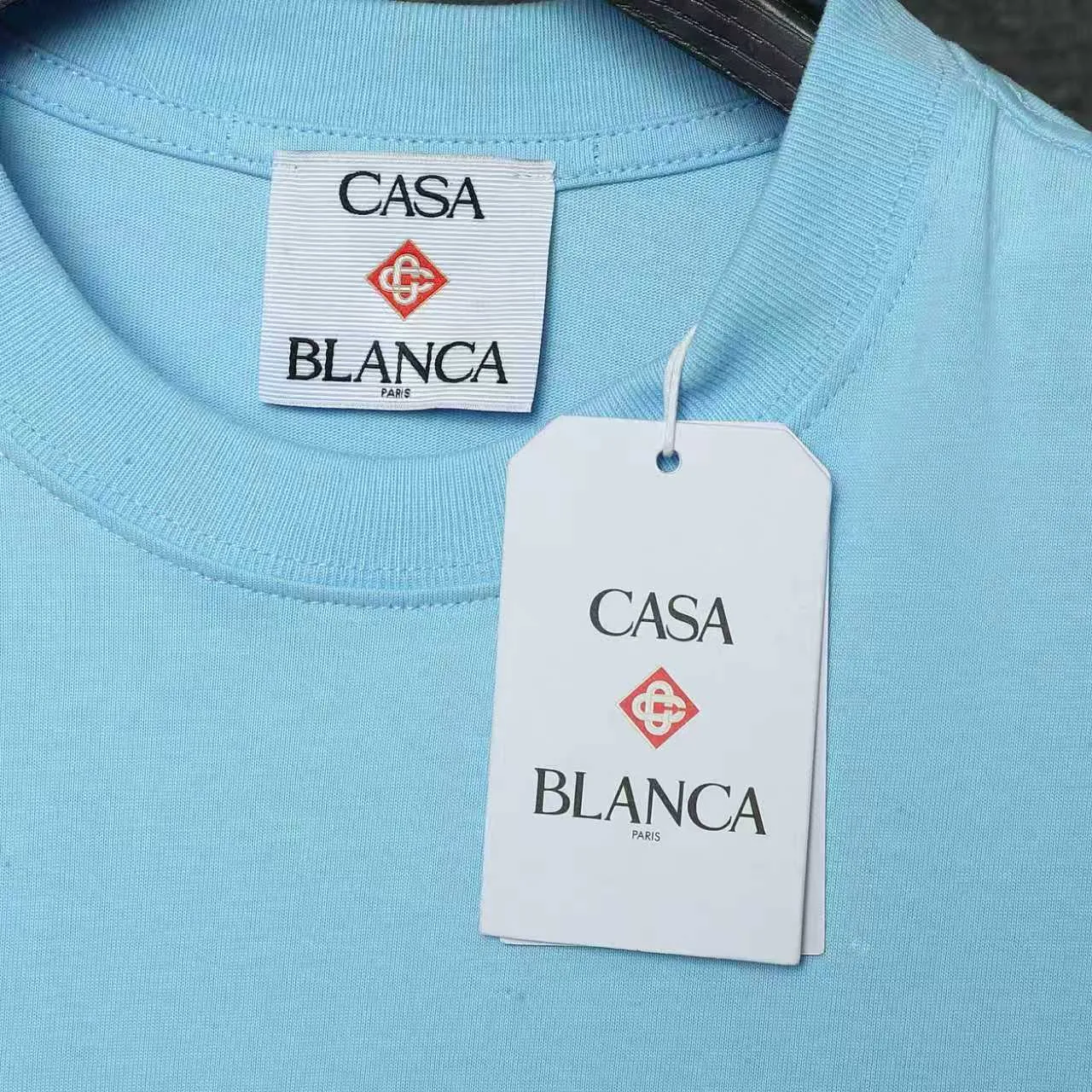 26ss CASABLANCA original printing process short-sleeved T-shirt original development using high-density double yarn pure cotton fabric upper body soft and comfortable color Black White Dark Green color Orange Pink Blue Royal Blue color cigarette powder 8 colors Sizes S M L XL